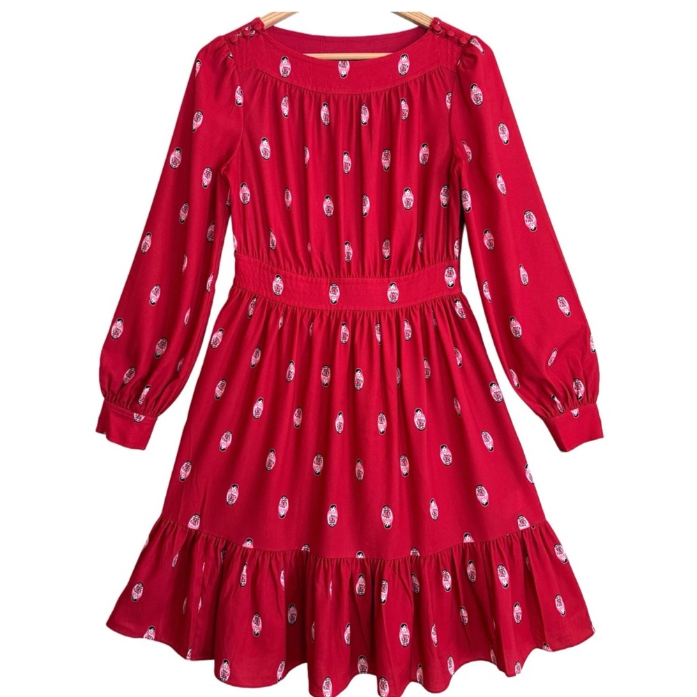 KATE SPADE Flowy Feminine Peasant Lightweight Ruffled Hem Nesting Dolls Dress 2